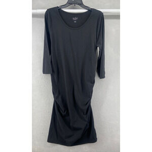 Isabel Maternity Dress Womens Sz L Black 3/4 Sleeves Fitted Stretch Midi Bodycon